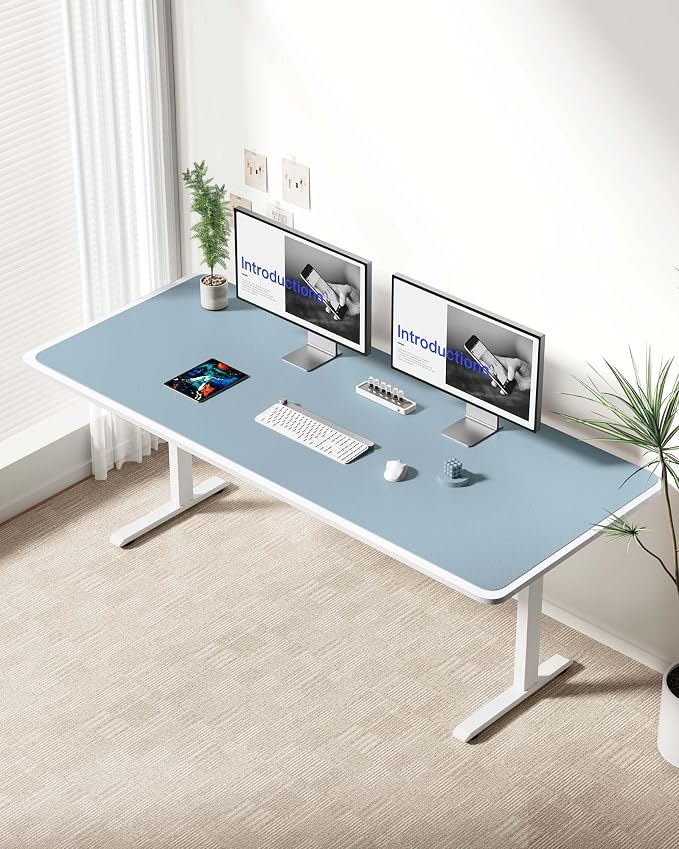 YSAGi Leather Desk Protector, Office Mat, Large Mouse Mat, Non-Slip PU Leather Blotter, Laptop Desk Mat, Waterproof Writing Pad for Office and Home(Ice Blue, 63" x 24") - Image 2