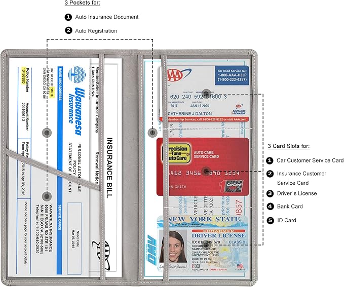 TOURSUIT Car Registration & Insurance Card Holder, Grey | Vehicle License Document Organizer, Glove Box Compartment, Interior Car Accessories, For Women Men - Image 2