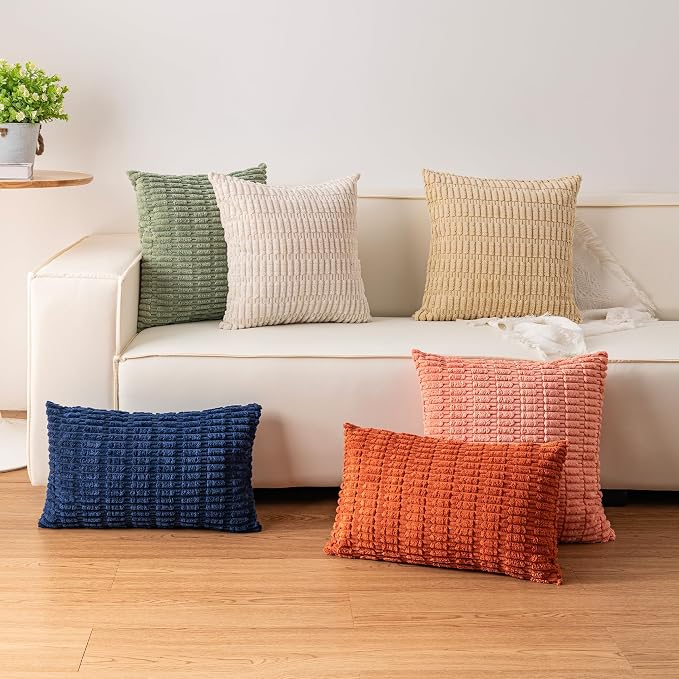 Aegero Pack of 2 Corduroy Decorative Throw Pillow Covers 16x16 Inch Soft Striped Pillow Covers Modern Farmhouse Home Decor for Sofa Living Room Couch Bed（Wine Red） - Image 4