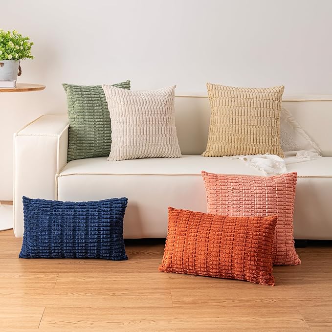 Aegero Pack of 2 Corduroy Decorative Throw Pillow Covers 16x16 Inch Soft Striped Pillow Covers Modern Farmhouse Home Decor for Sofa Living Room Couch Bed（Sky Blue） - Image 4