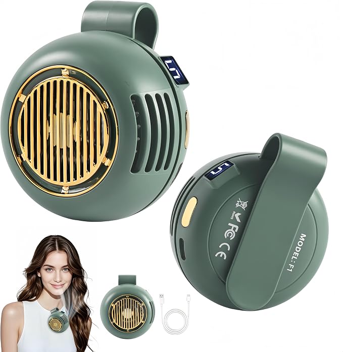 Wearable Waist Fan Rechargeable, 360° Rotating Clip-On Personal Fan 5-Speed Bladeless Portable Cooling Fan for Shirt, Outdoor Work, Construction, Camping, Gardening,Office, Travel Essentials Green by Unknown