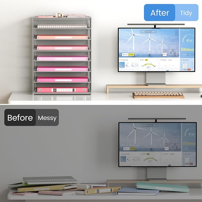 Lavatino 2 Pack 8-Tier Office Desk File Organizer, Letter Tray Paper Organizer with Handle, Including 5 Adjustable Slide Trays for Organizing Desk Workspace Accessories and Supplies (Silver Mesh) - Image 4