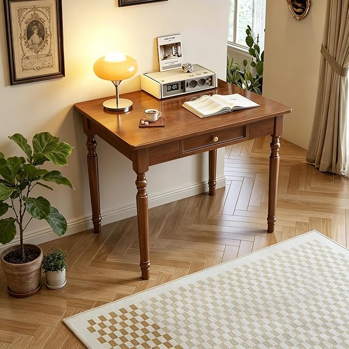 Solid Wooden Desk with Drawers, Small Writing Desk with Drawers for Computer, PC Desk for Work, Study or Gaming, Easy to Assemble (Walnut-B, 31.5IN) by Unknown