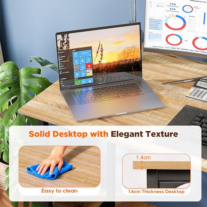 PayLessHere | 63 Inch Computer Desk | Nature | Office Desk with Metal Frame, Adjustable Feet | Water-Resistant, Scratchproof Surface | Sturdy Writing Table for Home Office or Study | Pack of 1 - Image 4