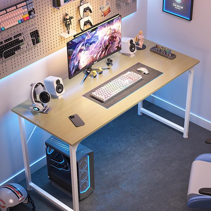 Huuger Computer Desk, 48 Inch Office Desk, Gaming Desk with Storage, Writing Desk Work Desk for Home Office, Study, Modern Simple Desk, Large Legroom, Metal Frame, Maple - Image 4