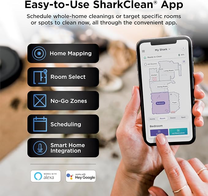 Shark AV2501AE AI Robot Vacuum with XL HEPA Self-Empty Base, Bagless, 60-Day Capacity, LIDAR Navigation, Perfect for Pet Hair, Compatible with Alexa, Wi-Fi Connected, Carpet & Hard Floor, Black - Image 9