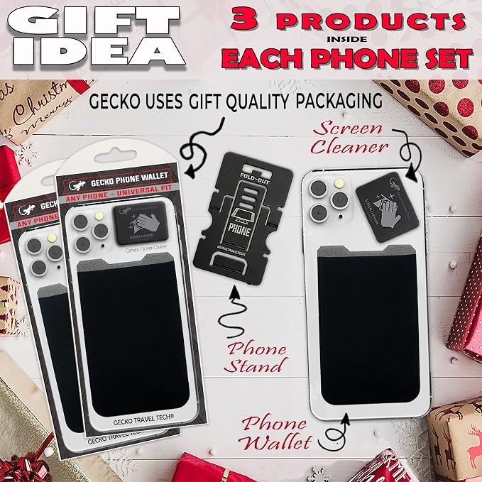 Phone Wallet - Adhesive Card Holder - Cell Phone Pouch - Stick on Lycra Pocket by Gecko - Carry Credit Cards and Cash - Image 3