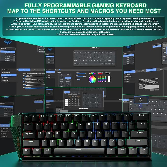 Aula WIN60 HE - 60% Mechanical Gaming Keyboard Wired, Magnetic Switch Hot Swappable, Adjustable Actuation Rapid Trigger Mode, 8000 Hz Polling Rate, RGB Small Keyboard 60 Percent Compact Design for PC - Image 8