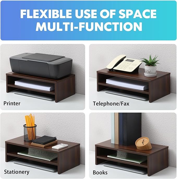 FITUEYES Monitor Stand - 2 Tier Computer Monitor Riser Shelf, Wood Desktop Stand for Laptop Computer Screen, Desk Organization, Office Supplies - Image 5