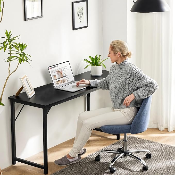 Sweetcrispy 63-Inch Small Computer Desk for Bedroom, Black | Gaming Writing Work and Study Desk for Home Office, Sturdy Metal Frame and Compact Modern Design with X-Shaped - Image 2