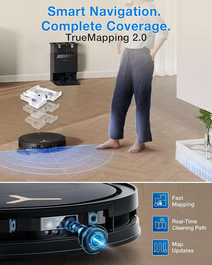 ECOVACS DEEBOT T50S PRO Omni Robot Vacuum and Mop, 25,000 Pa Suction, ZeroTangle 3.0 Anti-Tangle, TruEdge 2.0 Extendable Brush & Mop, AIVI 3D Obstacle Avoidance, Auto Mop Wash & Dry, Self-Emptying - Image 8