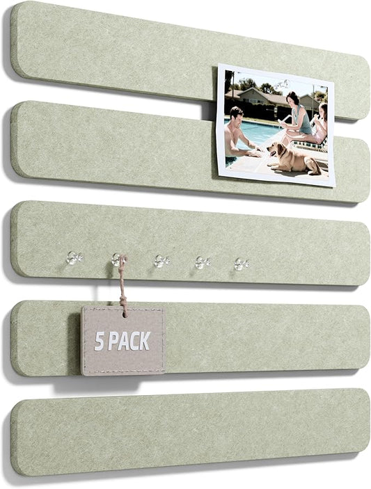 Fluxynara 13" x 2" Felt Wall Panels, Sage | 5-Pack Cork Board Alternative with 35 Push Pins, Adhesive Mounting for Bedroom Door or Home Office by FLUXYNARA