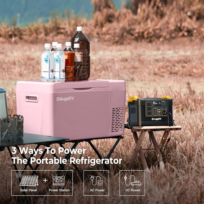 BougeRV Pink 23Quart Portable Refrigerator, 12 Volt Fridge 22L, Portable Freezer Compressor Cooler 12/24V DC 110~240 Volt AC for Truck Van RV Camper -8℉~50℉ - Image 4