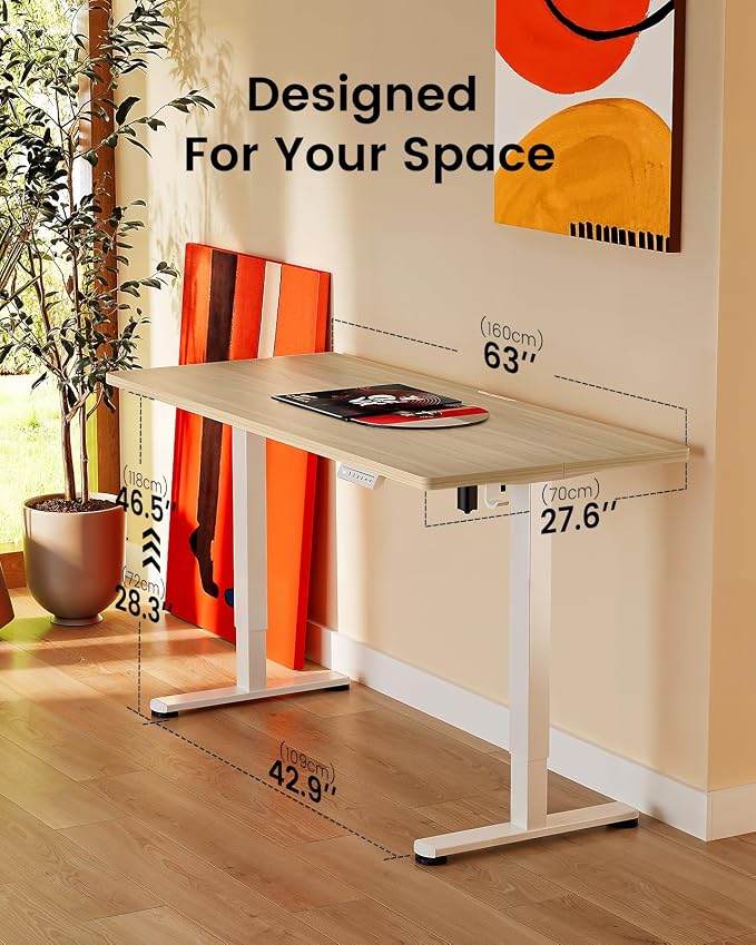 ErGear Height Adjustable Electric Standing Desk, 63 x 28 Inches Sit Stand up Desk, Memory Computer Home Office Desk, Natural - Image 3