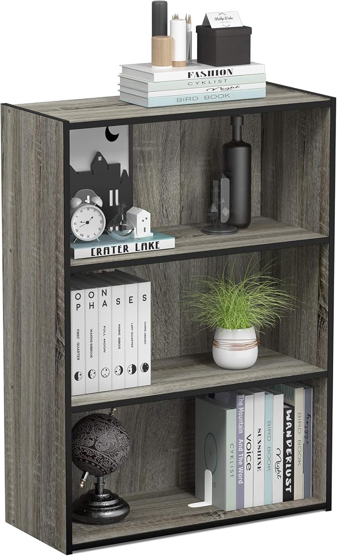 Furinno PASIR Book Shelf, 3-Tier Bookshelf, Storage Shelves Bookcase, 9.7 x 23.7 x 31.5, for Living Room, Bedroom, Home Office, French Oak by Furinno-FitsYourSpaceFitsYourBudget
