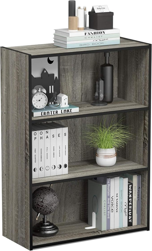 Furinno PASIR Book Shelf, 3-Tier Bookshelf, Storage Shelves Bookcase, 9.7 x 23.7 x 31.5, for Living Room, Bedroom, Home Office, French Oak by Furinno-FitsYourSpaceFitsYourBudget