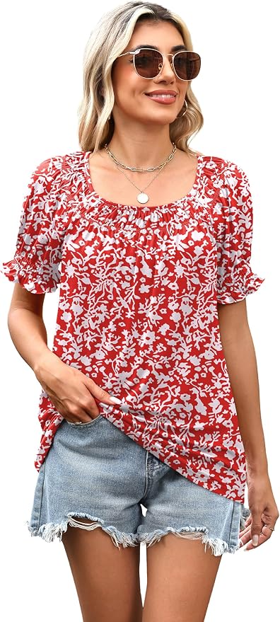 WIHOLL Womens Short Sleeve Square Neck Summer Tops Dressy Casual Blouses Trendy Clothes 2026 - Image 5