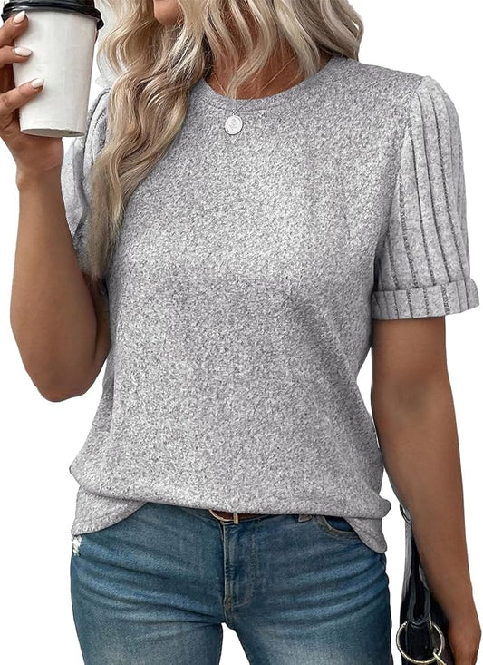 SHEWIN Women's Short Sleeve Summer Tops Crewneck Knit Solid Loose Casual Basic T Shirts Tee Blouses by SHEWINBeYourFashionStylist