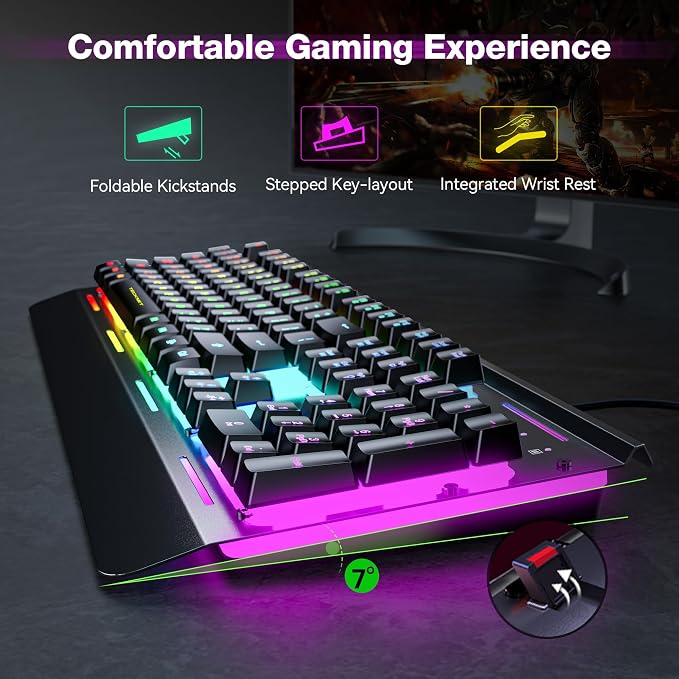 TECKNET Wired Gaming Keyboard, RGB Backlit Keyboard with Metal Panel Design | 15-Zone RGB Illumination, Whisper Quiet Design, IP32 Water Resistance, 25 Anti-ghosting Keys, Ergonomic Design - Image 2