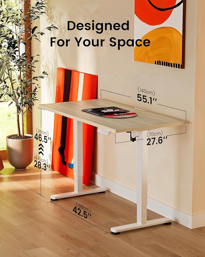 ErGear Height Adjustable Electric Standing Desk, 55 x 28 Inches Sit Stand up Desk, Memory Computer Home Office Desk, Natural - Image 3