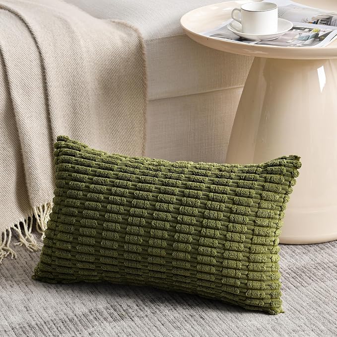Fancy Homi 4 Packs Decorative Throw Pillow Covers for Living Room Couch Bed, Modern Farmhouse Boho Home Décor Accent Cushion Case, 24" x 12", Moss Green - Image 2