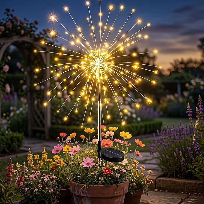 btfarm 1 Pack Solar Garden Lights Outdoor, 8 Modes Firework Lights Solar Powered, Waterproof Twinkle Fairy Light Outside for Yard Patio Pathway Pool Christmas Party Decorative, Warm White by btfarmdecorativelighting