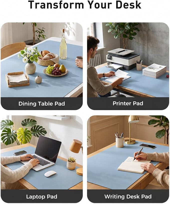 Aothia Faux Leather Desk Mat for Keyboard & Mouse (Sky Blue, 42" x 17") | Large desk mat for keyboard, mouse and laptop, creating a clean, organized workspace for work, study and everyday use - Image 6