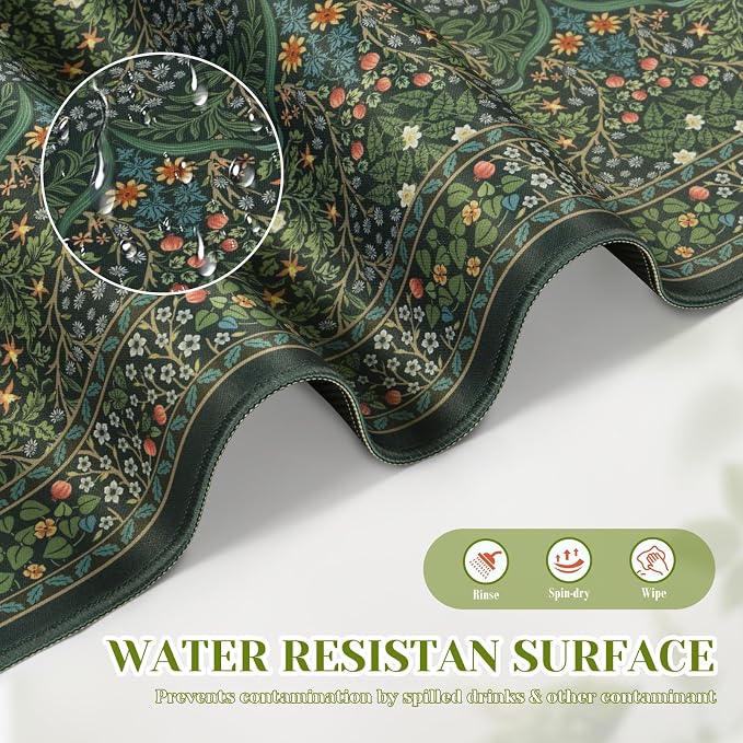 iCasso Aesthetic Floral Desk Mat, 31.5x11.8in Mouse Pads, Retro Green | Anti-Slip Mousepad with Stitched Edges, Waterproof Computer Pad, Desk Accessories Office Decor for Women - Image 5