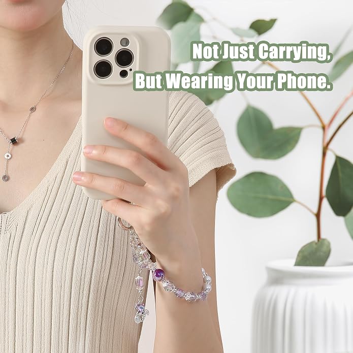 Phone Charm with Beaded Crystals, Anti-Theft Phone Strap, Hands-Free & Detachable Cellphone Lanyard, Cellphone Chain Wristlet with Tether Tab - Image 2