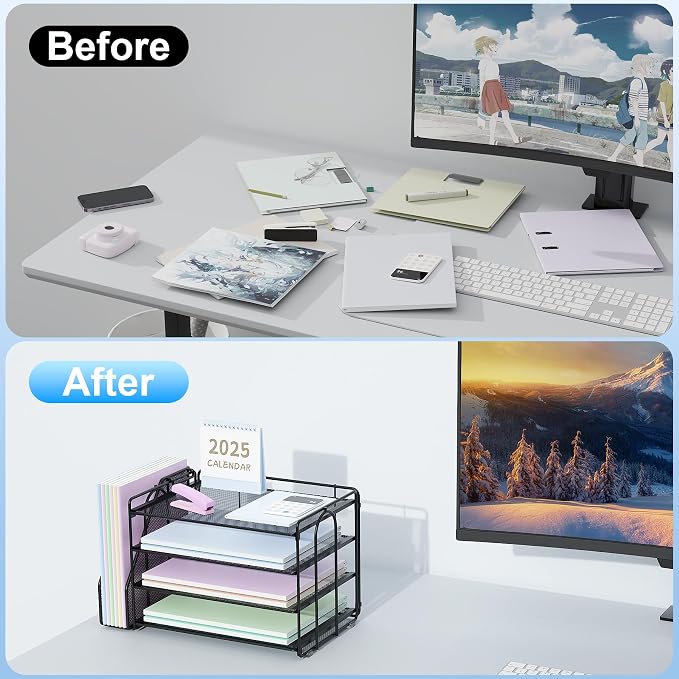 Spacrea 4-Tier Paper Organizer for Desk with File Organizer | Desk Organizers and Accessories Desk Accessories & Workspace Organizers for Office Supplies (Black) - Image 2
