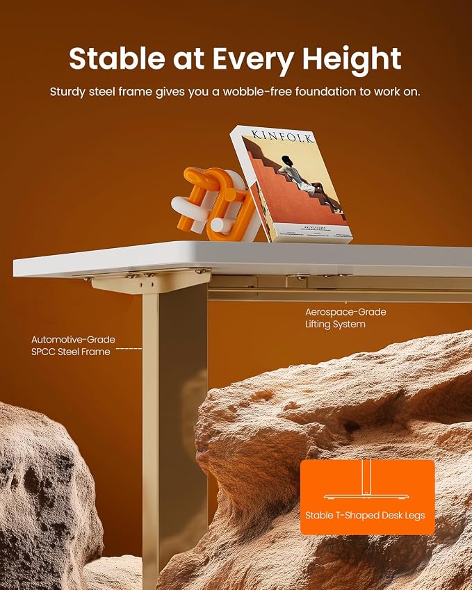 ErGear Height Adjustable Electric Standing Desk, 32 x 19 Inches Sit Stand up Desk, Memory Computer Home Office Desk, White+Gold - Image 4