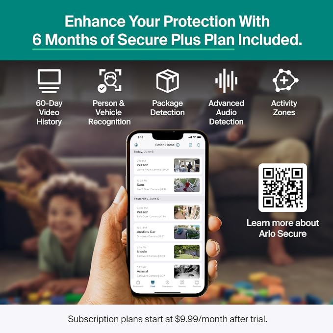 Arlo Essential Security Camera 2K (2025 Release) + 6 Months of Secure Plus Plan - Continuous Wired Plug-in Power Outdoor Camera, Person Recognition, Package Detection, Animated Preview, 1 Cam, White - Image 4
