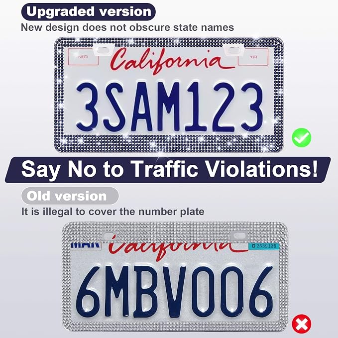 QUANQIUFEI 2 Pack Bling License Plate Frames for Women, Sparkly Rhinestone Diamond Car Accessories with Glitter Crystal Caps (Navy Blue) - Image 4