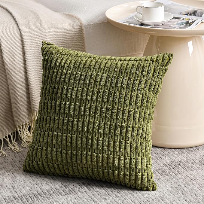 Fancy Homi 4 Packs Decorative Throw Pillow Covers for Living Room Couch Bed, Modern Farmhouse Boho Home Décor Accent Cushion Case, 14" x 14", Moss Green - Image 2