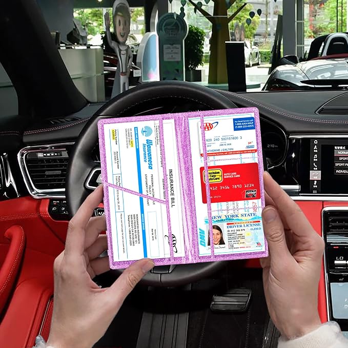 TOURSUIT Car Registration and Insurance Card Holder, Glitter Purple | Vehicle License Document Organizer, Glove Box Compartment, Interior Car Accessories, For Women Men - Image 5