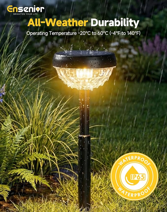 Ensenior Solar Pathway Lights IP65 Waterproof, RGB Color Changing & 6500K Cool White, 8-16Hr Runtime, Flower Pattern Garden Lights for Walkway Porch Yard - 6 Pack - Image 4