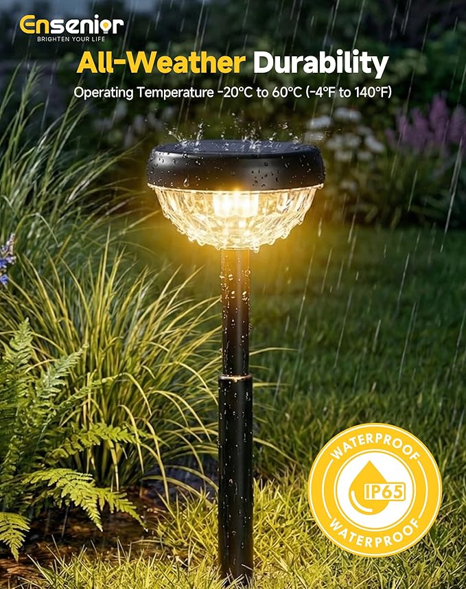 Ensenior Solar Pathway Lights IP65 Waterproof, RGB Color Changing & 3000K Warm White, 8-16Hr Runtime, Flower Pattern Garden Lights for Walkway Porch Yard - 10 Pack - Image 4