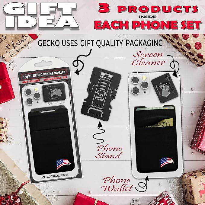 Gecko Travel Tech Double Pocket - Adhesive Card Holder - Cell Phone Pouch - Stick on Spandex Pocket - Carry Credit Cards and Cash (USA BRUSH) - Image 9