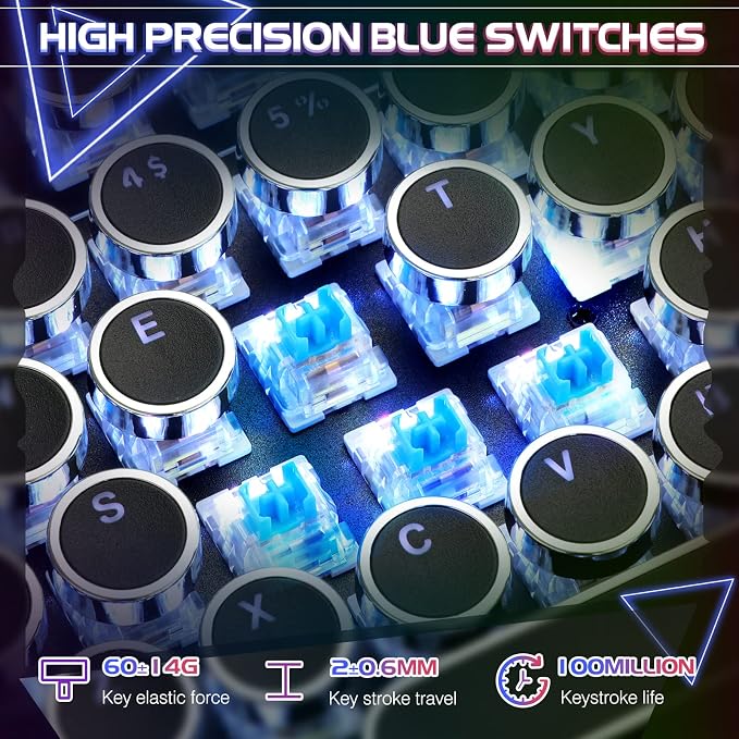 YSCP Typewriter Style Mechanical Gaming Keyboard RGB Backlit Wired with Blue Switch Retro Round Keycap 104 Keys Keyboard (R-Black) - Image 4