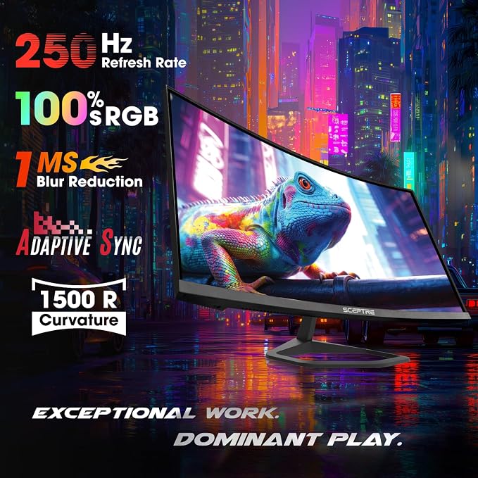 New! Sceptre 27-inch Curved Gaming Monitor 1080p 1500R up to 250Hz DisplayPort x2 HDMI x2 100% sRGB 1ms Build-in Speakers, Machine Black 2027 (C275B-FW250G Series) - Image 4