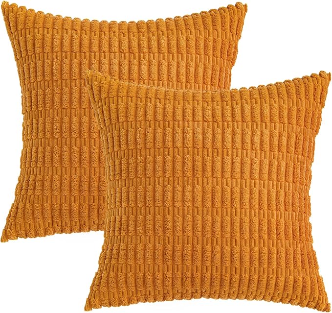 MIULEE Fall Pack of 2 Burnt Orange Corduroy Decorative Euro Sham Pillow Covers 24x24 Inch Soft Boho Striped Throw Pillow Covers Modern Farmhouse Home Decor for Sofa Living Room Couch Bed - Image 6