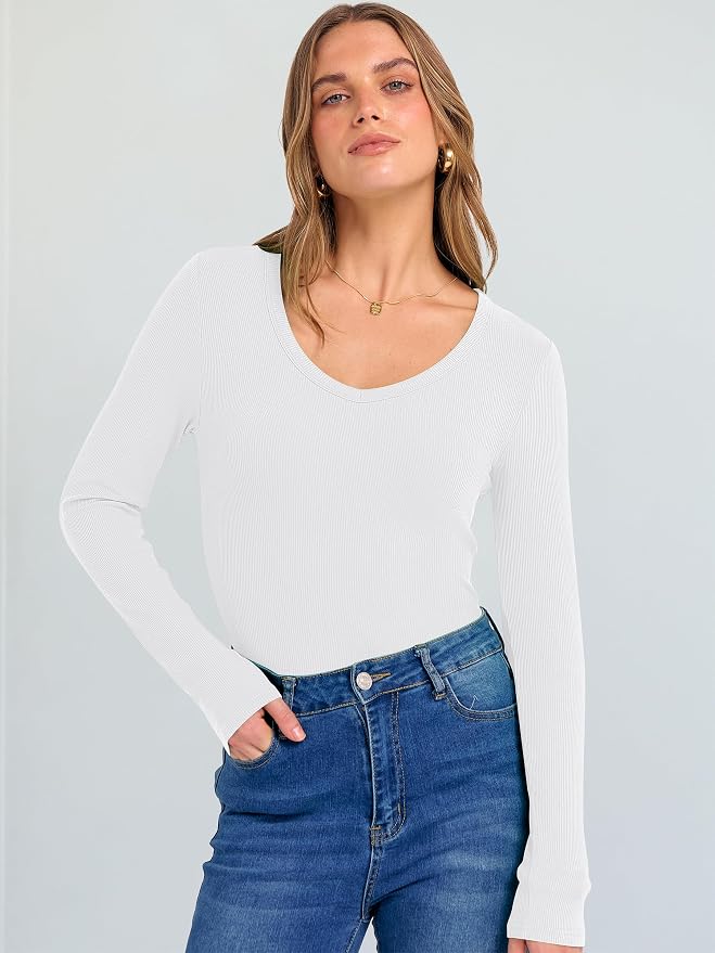 ANRABESS Long Sleeve V Neck Shirts for Women | Soft Comfy Ribbed Knit Fitted Tshirts, Casual Going Out Tops, 2026 Trendy Basic, Fall Winter Underscrub Layering Clothes - Image 2