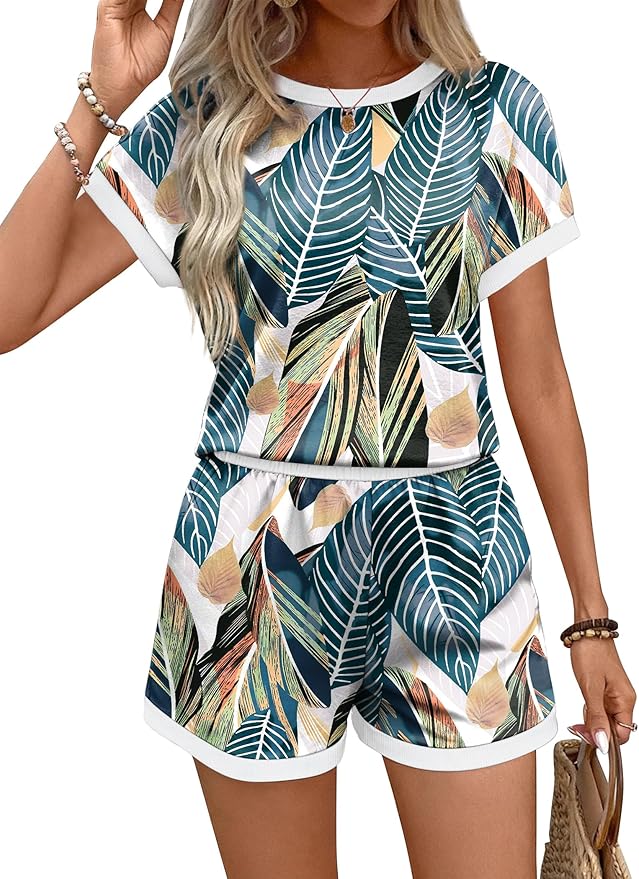 WIHOLL Two Piece Sets for Women Summer Lounge Short Sets Cap Sleeve Crew Neck Sweatsuit with Pocket XS-2XL - Image 3