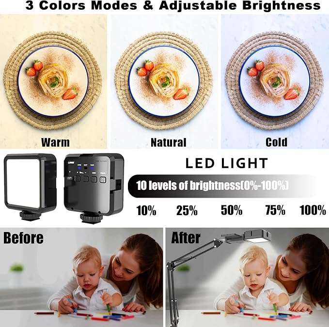Overhead Phone Mount, Articulating Arm Cell Phone Holder with LED Light, Flexible Phone Stand for Live Streaming, Video Recording, Painting Lighting, Cooking - Image 2