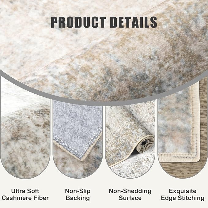 5x7 Area Rug Living Room Rug: Washable Modern Abstract Soft Thin Rug Indoor Floor No Slip Stain Resistant Carpet for Bedroom Dining Room Farmhouse Nursery Home Office - Brown Grey - Image 7