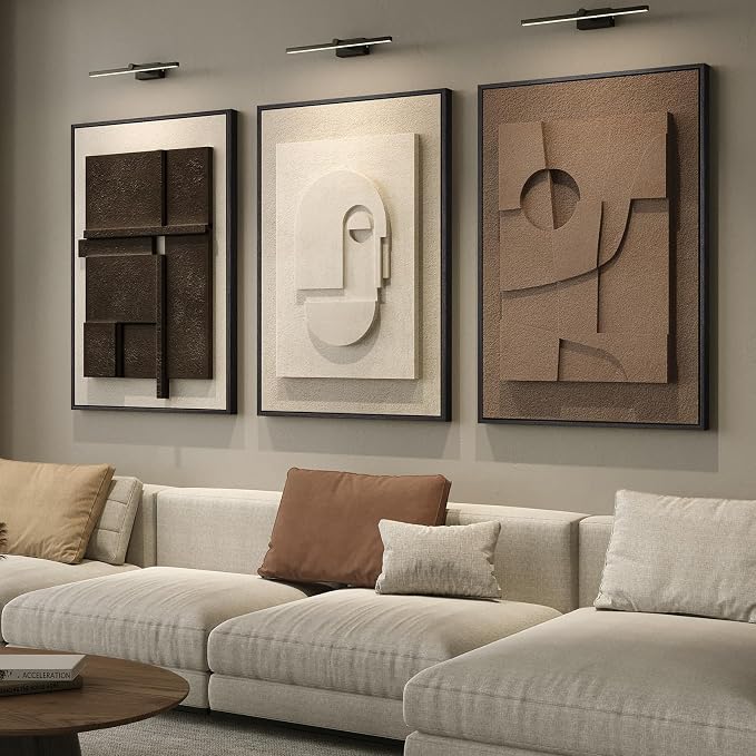 Large 3D Textured Framed Abstract Wall Art for Living Room, 3 Piece Modern Paintings Artwork for Walls, Black White Brown Geometric Sandstone Texture Pictures for Hallway Office Home Decor 24x36 In by Cuspin