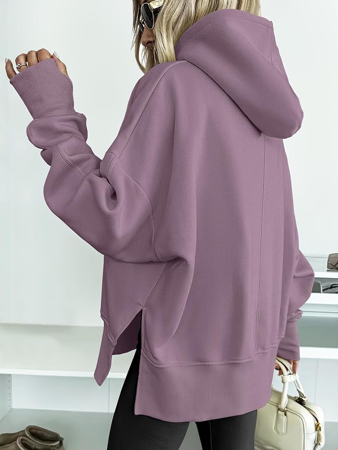 ANRABESS Womens Oversized Hoodies Long Sleeve Fleece Side Slit Hooded Sweatshirts Pullover 2026 Fall Outfits Y2K Clothes - Image 3