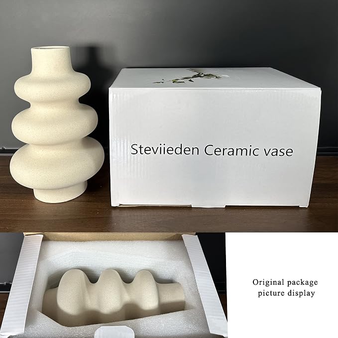 Steviieden Ceramic Modern Dried Flower Vase, Off White Round Pampas Vase, Boho Home Decor for Centerpiece Wedding Dinner Table Party Living Room Office Bedroom, Housewarming Gift - Image 6
