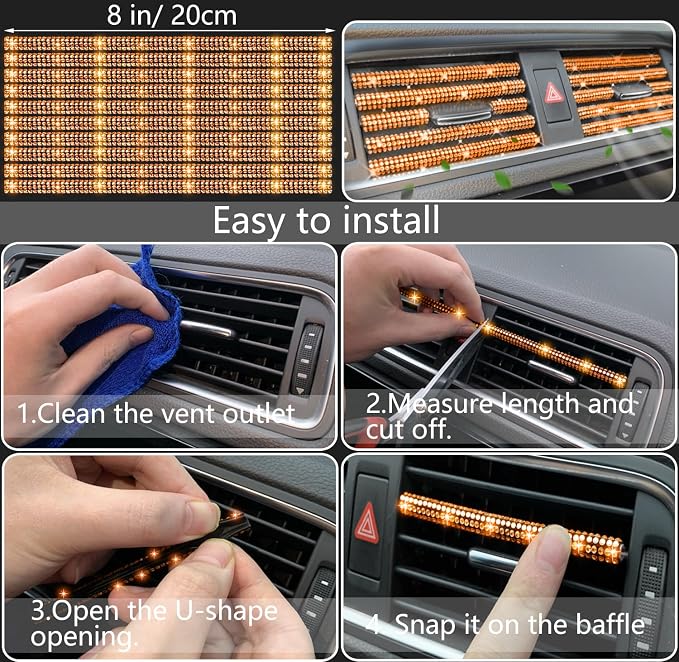 NBTEPEM 27 PCs Orange Bling Car Accessories Set for Women, Steering Wheel Covers Universal Fit 15 Inch, Bling License Plate Frame, Bling Phone Holder, Bling Car Coasters (Orange Diamond) - Image 6