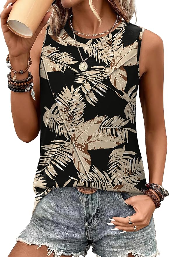 WIHOLL Women's Sleeveless Summer Crewneck Loose Fit Tank Tops by WIHOLL